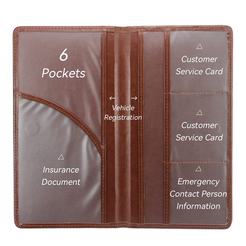 Miunice Car Registration and Insurance Holder  Premium Pu Leather Vehicle Glove Box Organizer - for Driver License  Cards & Essential Documents (L-Brown) - Image 4